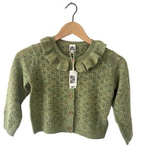 BON TON Paris Corolle Green Knit Cardigan Sweater | Ruffle Collar | Size 6 | NWT